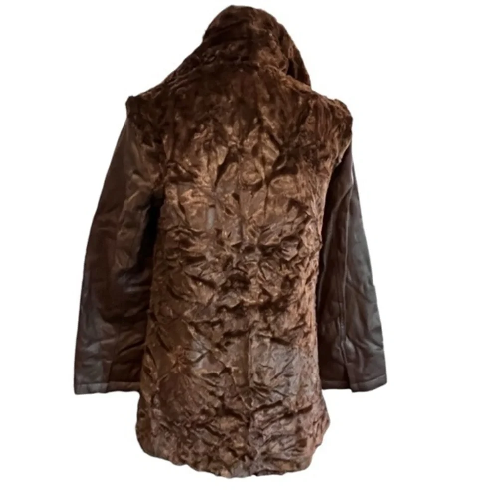 NWOT Dennis Basso Sterling Brown Faux Fur Jacket 2‎ in 1 Zip-Off Sleeve XS COZY